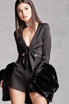 Forever21 Satin Knotted-front Romper