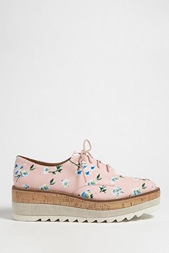 Forever21 Jane And The Shoe Floral Cork-lined Platform Oxfords