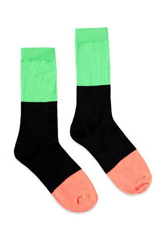 21 Men Colorblocked Socks (neon Green/black)