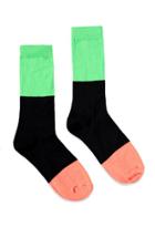 21 Men Colorblocked Socks (neon Green/black)