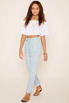Forever21 Women's  Light Blue Drawstring Chambray Joggers