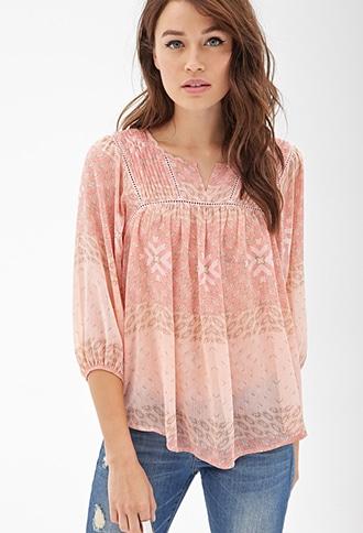 Forever21 Contemporary Pintucked Tribal Print Top