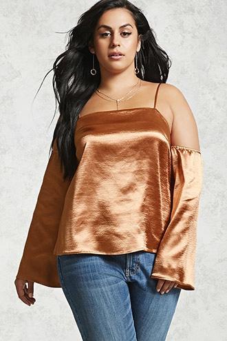 Forever21 Plus Size Open-shoulder Satin Top