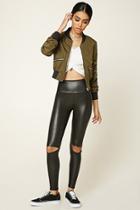 Forever21 Women's  Faux Leather Ripped Leggings