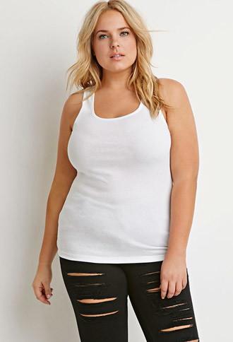 Forever21 Plus Women's  Ribbed Racerback Tank (white)