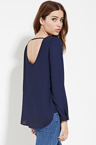 Forever21 Women's Navy Scoop Back Blouse