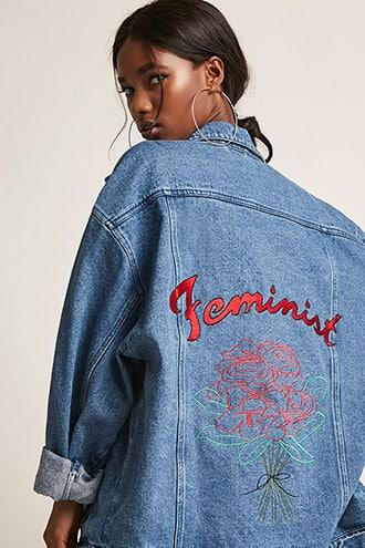 Forever21 Style Club Oversized Feminist Denim Jacket