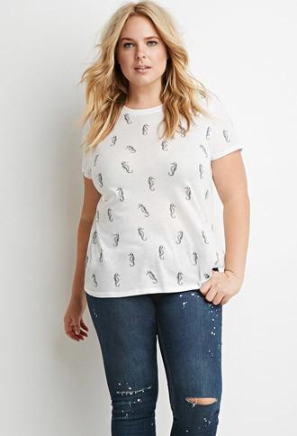 Forever21 Plus Seahorse Print Tee