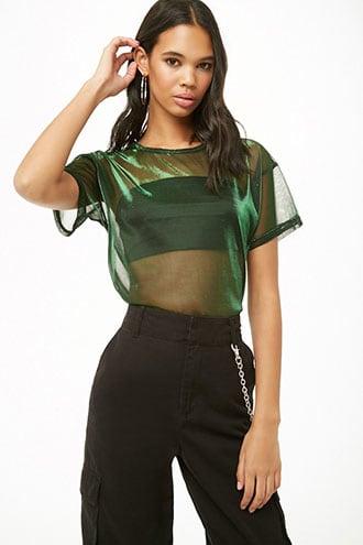 Forever21 Metallic Sheer Mesh Tee