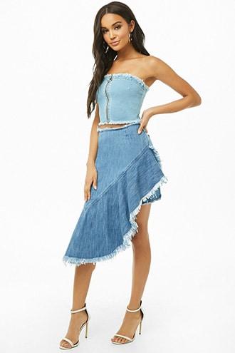 Forever21 Asymmetrical High-low Denim Skirt