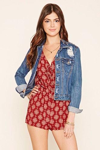 Forever21 Abstract Print Lace-up Romper