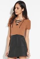 Forever21 Women's  Camel Lace-up Crop Top
