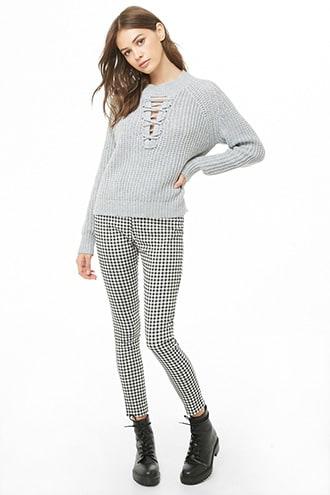 Forever21 Ribbed Cutout Lace-up Sweater