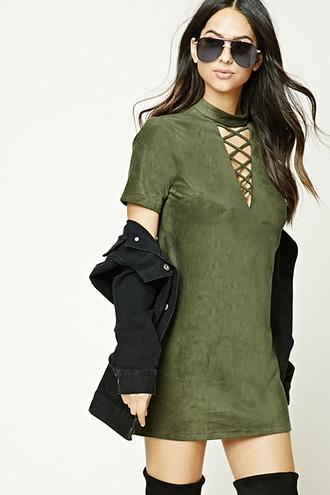 Forever21 Faux Suede Strappy-front Dress