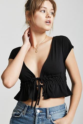 Forever21 Ruched Tie-front Crop Top