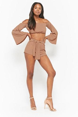 Forever21 Heathered Knit Tie-waist Shorts