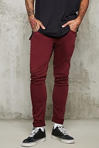 21 Men Men's  Burgundy Slim-fit Jeans