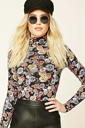 Forever21 Women's  Floral Print Turtleneck Top