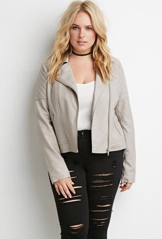 Forever21 Plus Women's  Quilted Faux Leather Moto Jacket