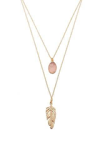 Forever21 Leaf & Faux Druzy Stone Pendant Necklace Set