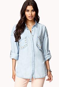 Forever21 Studded Pocket Denim Shirt