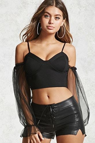 Forever21 Tulle Sleeve Top