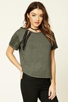 Forever21 Women's  Charcoal & Black Lace-up Top