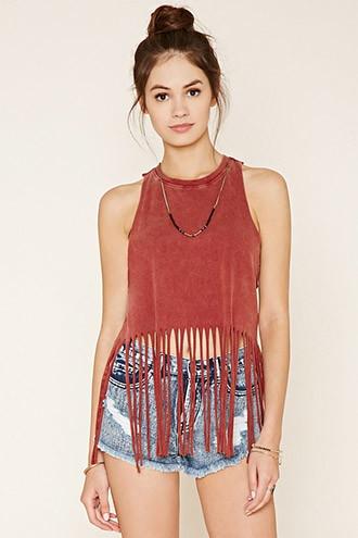 Forever21 Women's  Fringed-hem Top