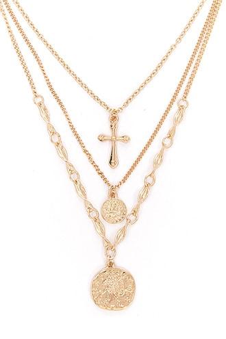Forever21 Layered Coin & Cross Pendant Necklace