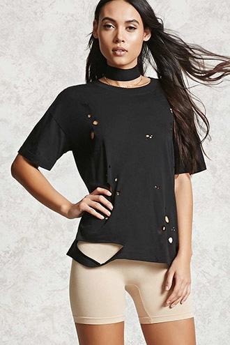 Forever21 Distressed Round Neck Tee