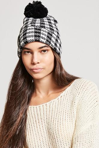 Forever21 Plaid Pom Pom Beanie