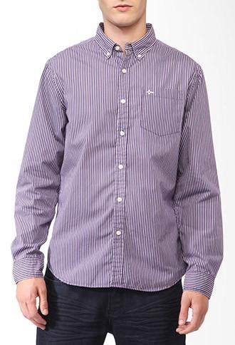 21 Men Men's  Striped Button Down Shirt (purple/white)