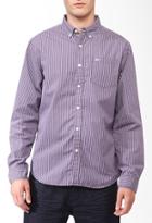 21 Men Men's  Striped Button Down Shirt (purple/white)