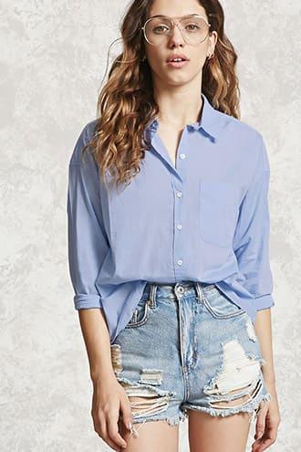 Forever21 High-low Collared Shirt