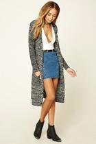 Forever21 Women's  Black & White Open-front Longline Cardigan