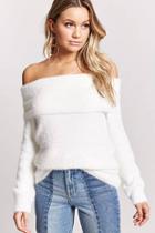 Forever21 Fuzzy Foldover Off-the-shoulder Sweater