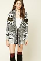 Forever21 Women's  Cream & Olive Meander Pattern Wrap Cardigan