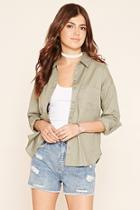Forever21 Women's  Olive Cotton Button-down Shirt