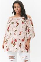 Forever21 Plus Size Floral Gingham Off-the-shoulder Longline Top