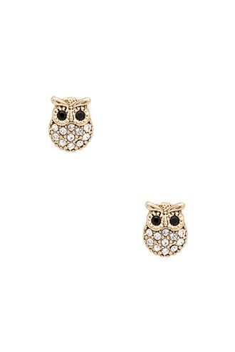 Forever21 Gold & Clear Rhinestone Owl Studs