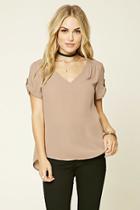 Forever21 Women's  Cocoa Chiffon V-neck Top