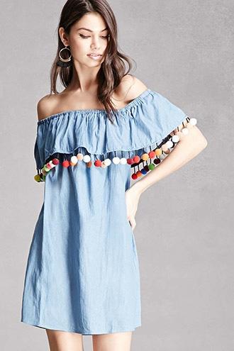 Forever21 Chambray Off-the-shoulder Dress