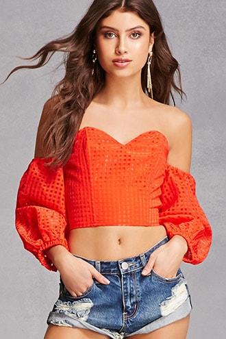 Forever21 Sheer Grid Sweetheart Top
