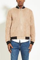 21 Men Men's  Khaki Faux Suede Bomber Jacket
