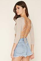 Forever21 Women's  Sandshell Lace-up Crop Top