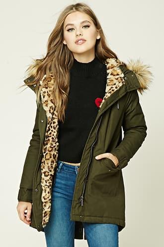 Forever21 Longline Leopard Parka Jacket