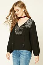 Forever21 Women's  Geo-embroidered Peasant Top