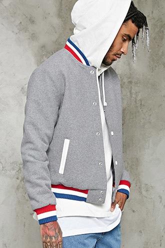 21 Men Men's  Grey Woolen Bomber Jacket
