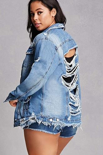Forever21 Plus Size Slashed Denim Jacket