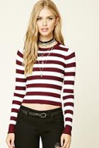 Forever21 Women's  Burgundy & White Ribbed Stripe Sweater